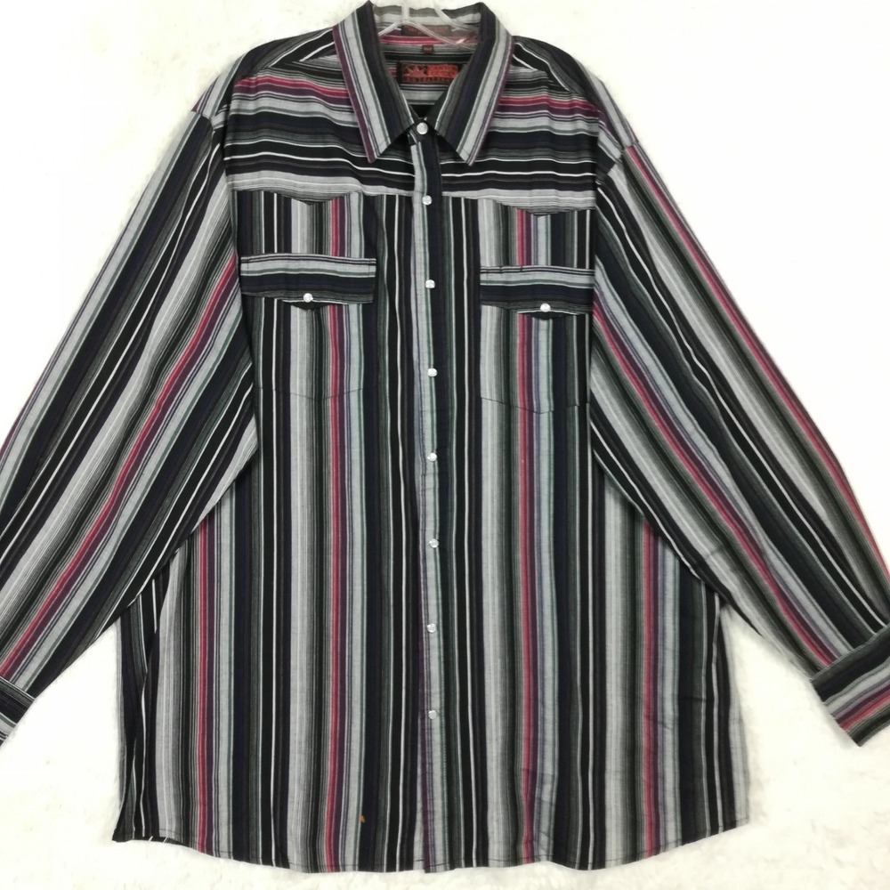Canyon Guide Mens Shirt Western Pearl Snap Black Gray Stripe Texture Tall ‎ 2XT
